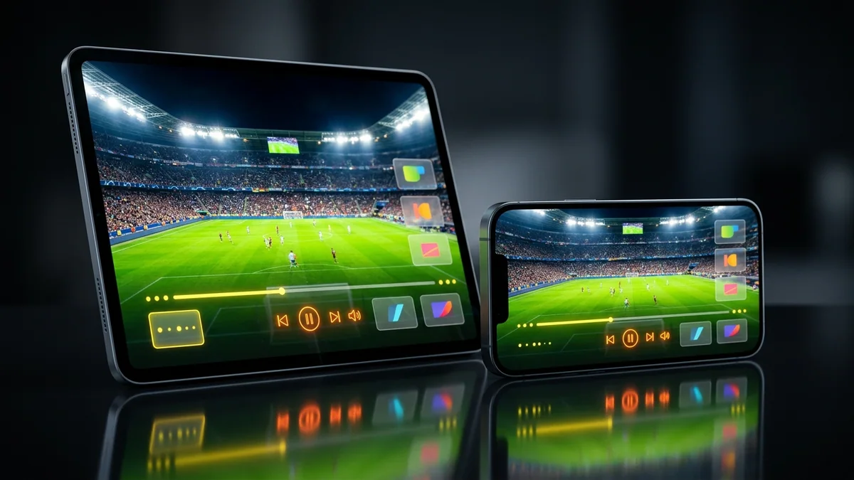 YEAH IPTV responsive mobile and tablet streaming player interface with touch playback controls